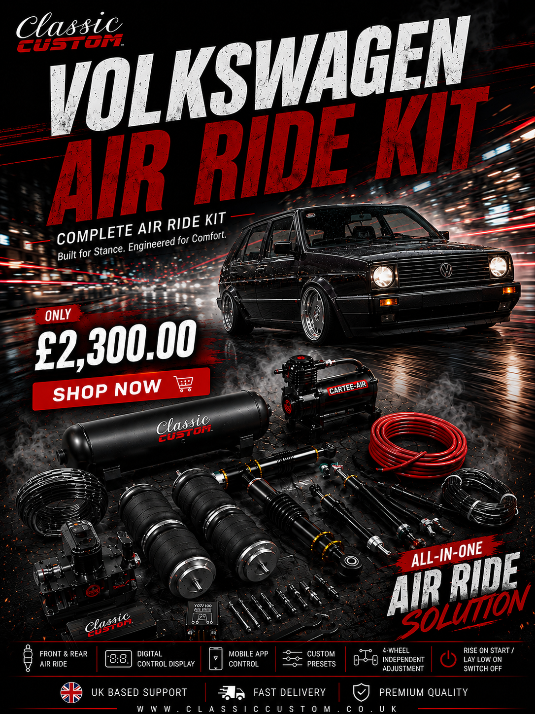 VW Golf Mk2 Air Ride Complete Kit incl. Management product image