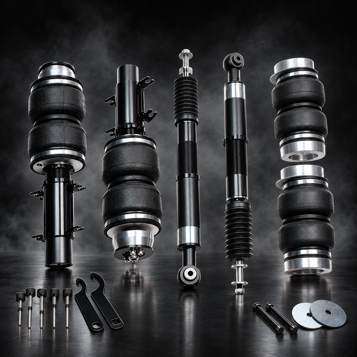 Volkswagen Golf Mk4 2WD(1J)1998–2003 air ride complete kit on a dark smoky studio background