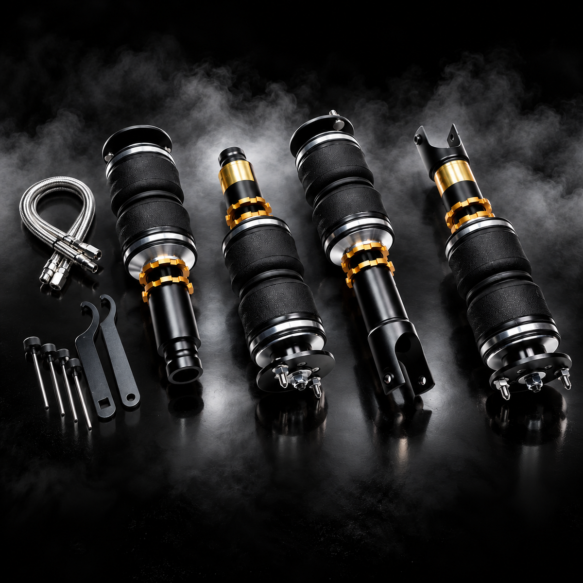 Honda Integra (DC2) 1992–2000 complete air ride kit in a black smoky studio