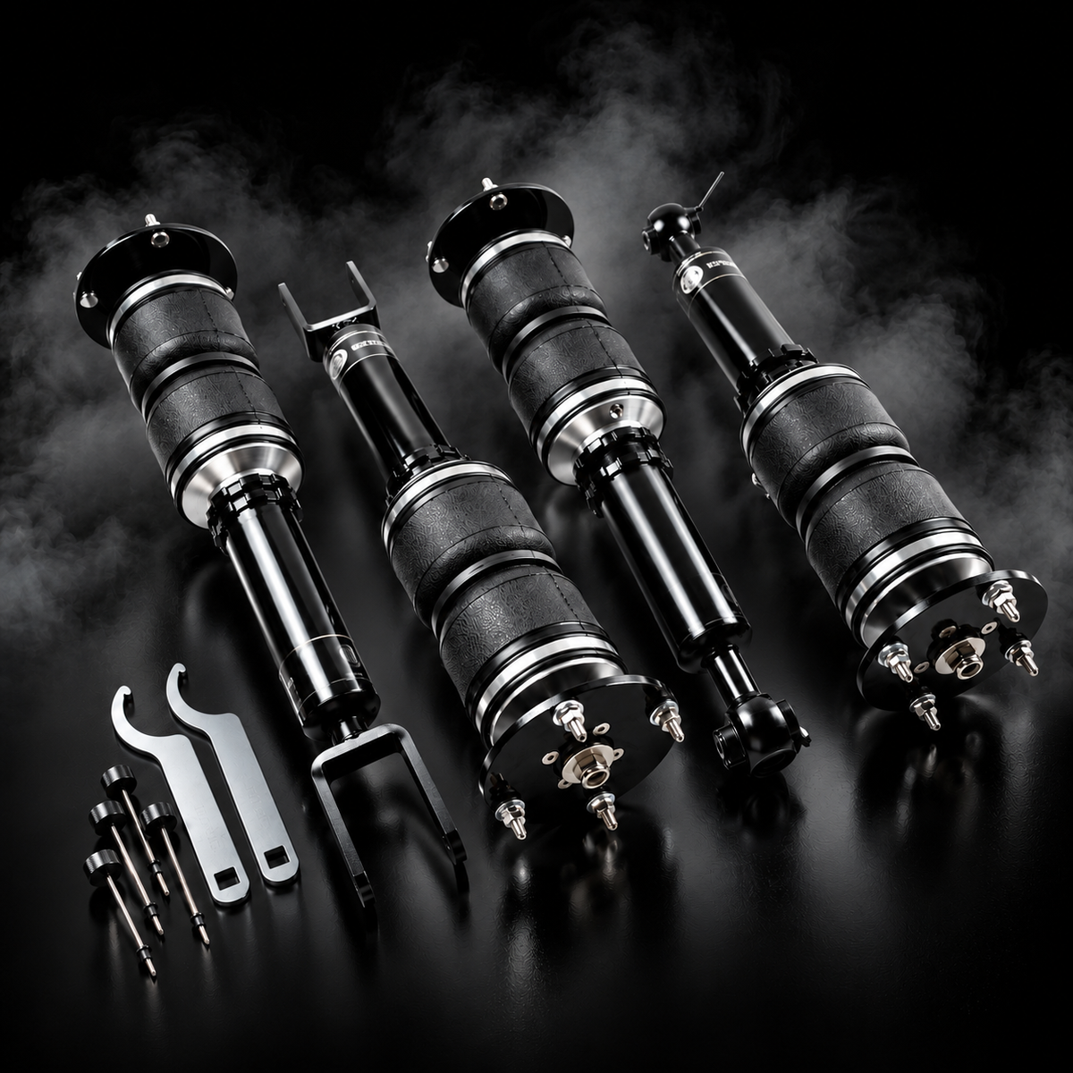 Jaguar F-Type (X152) 2013–Present complete air ride kit in a black smoky studio