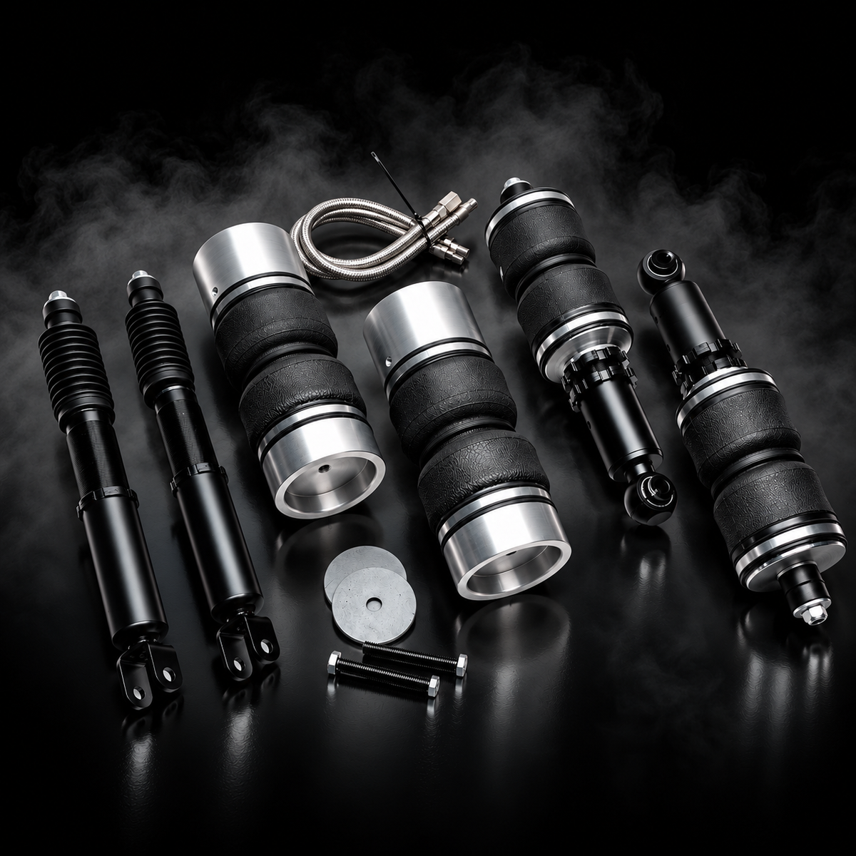 Jaguar XJ (X300) 1994–1997 complete air ride kit in a black smoky studio
