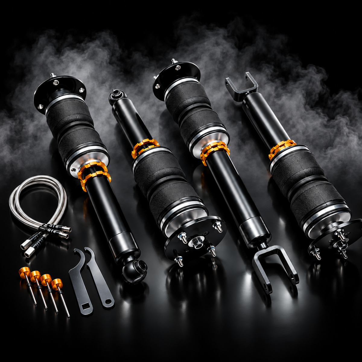 Jaguar XK (X150) 2006–2014 complete air ride kit in a black smoky studio