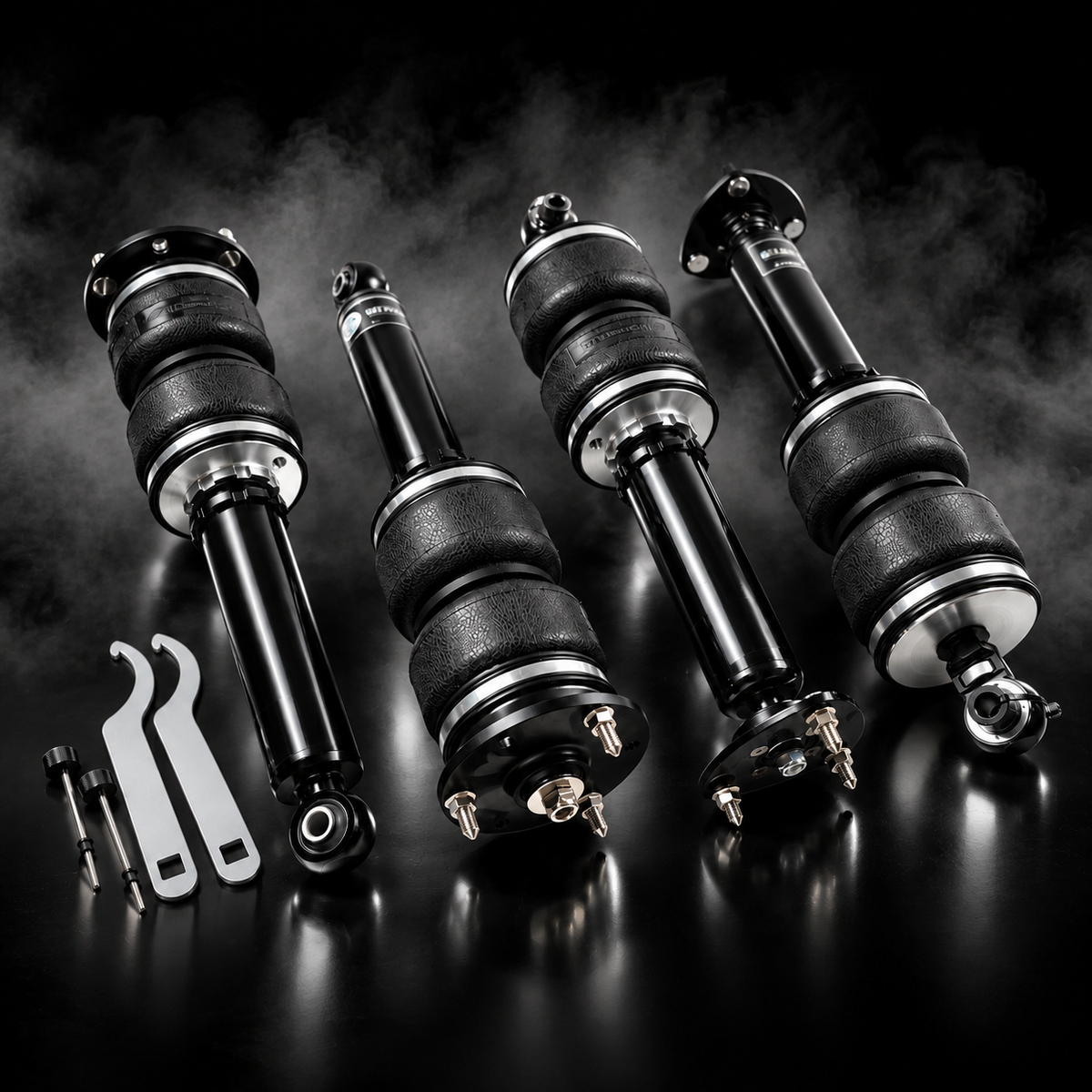 Lexus IS250 (XE20) RWD 2005–2013 complete air ride kit in a black smoky studio