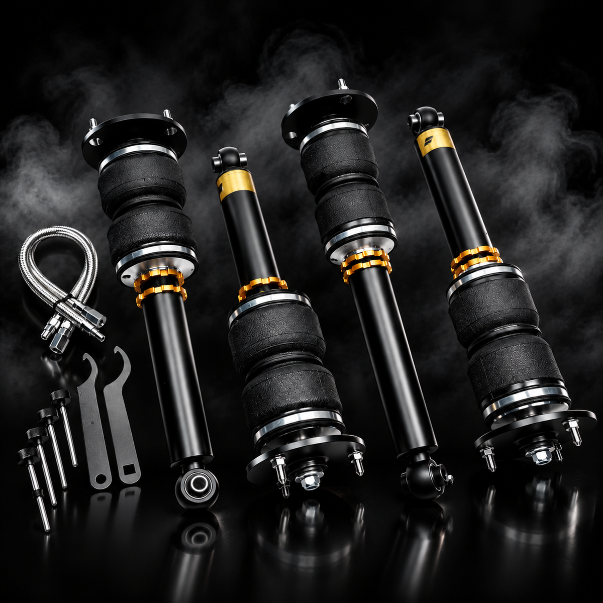 Lexus LS400 (XF20) RWD 1995–2000 complete air ride kit in a black smoky studio