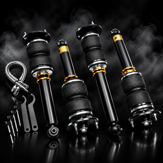 Lexus LS400 (XF20) RWD 1995–2000 complete air ride kit in a black smoky studio
