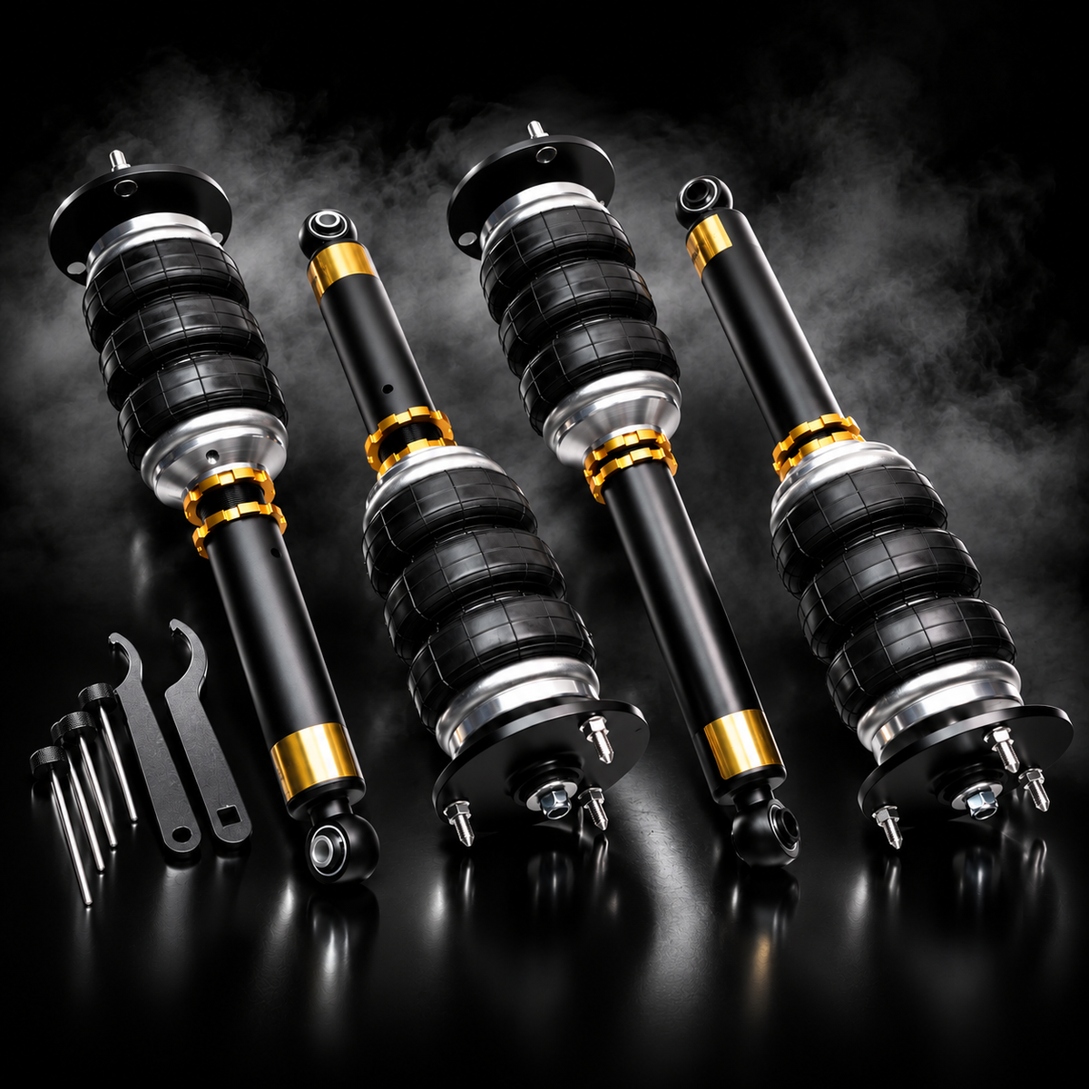 Lexus LS430 (XF30) RWD 2001–2006 complete air ride kit in a black smoky studio