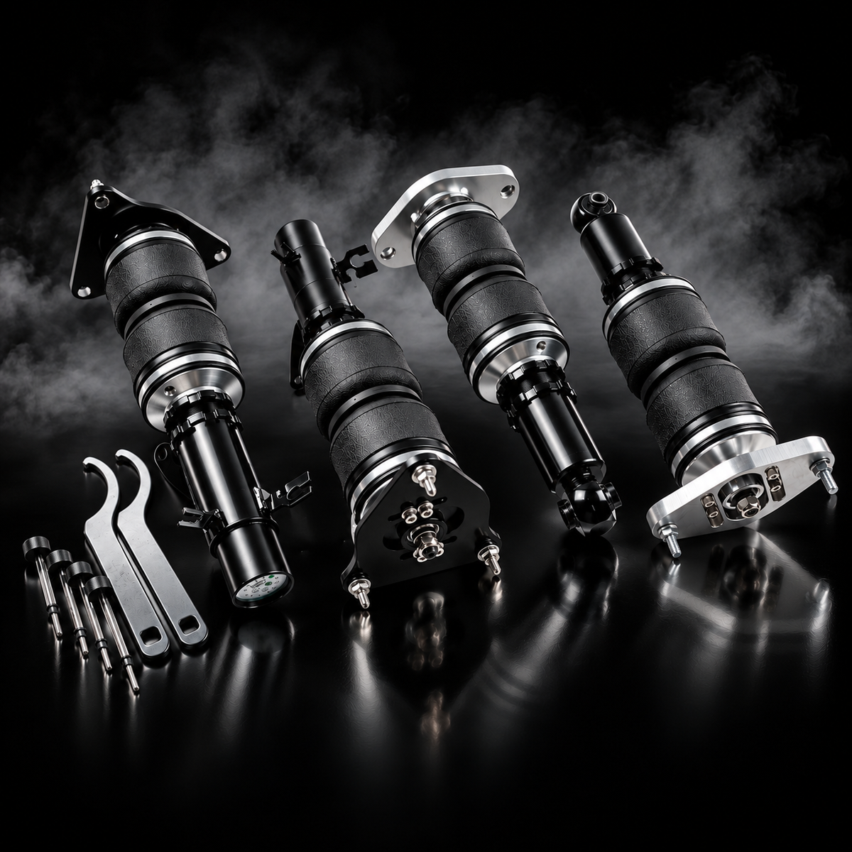 MINI Cooper (R50/R52/R53) 2002–2006 complete air ride kit in a black smoky studio