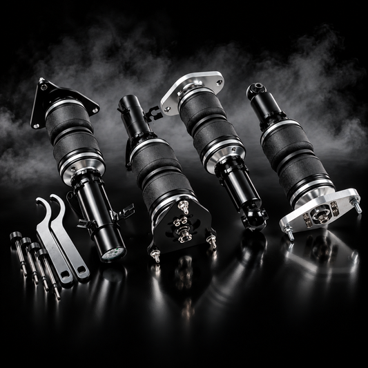 MINI Cooper (R50/R52/R53) 2002–2006 complete air ride kit in a black smoky studio