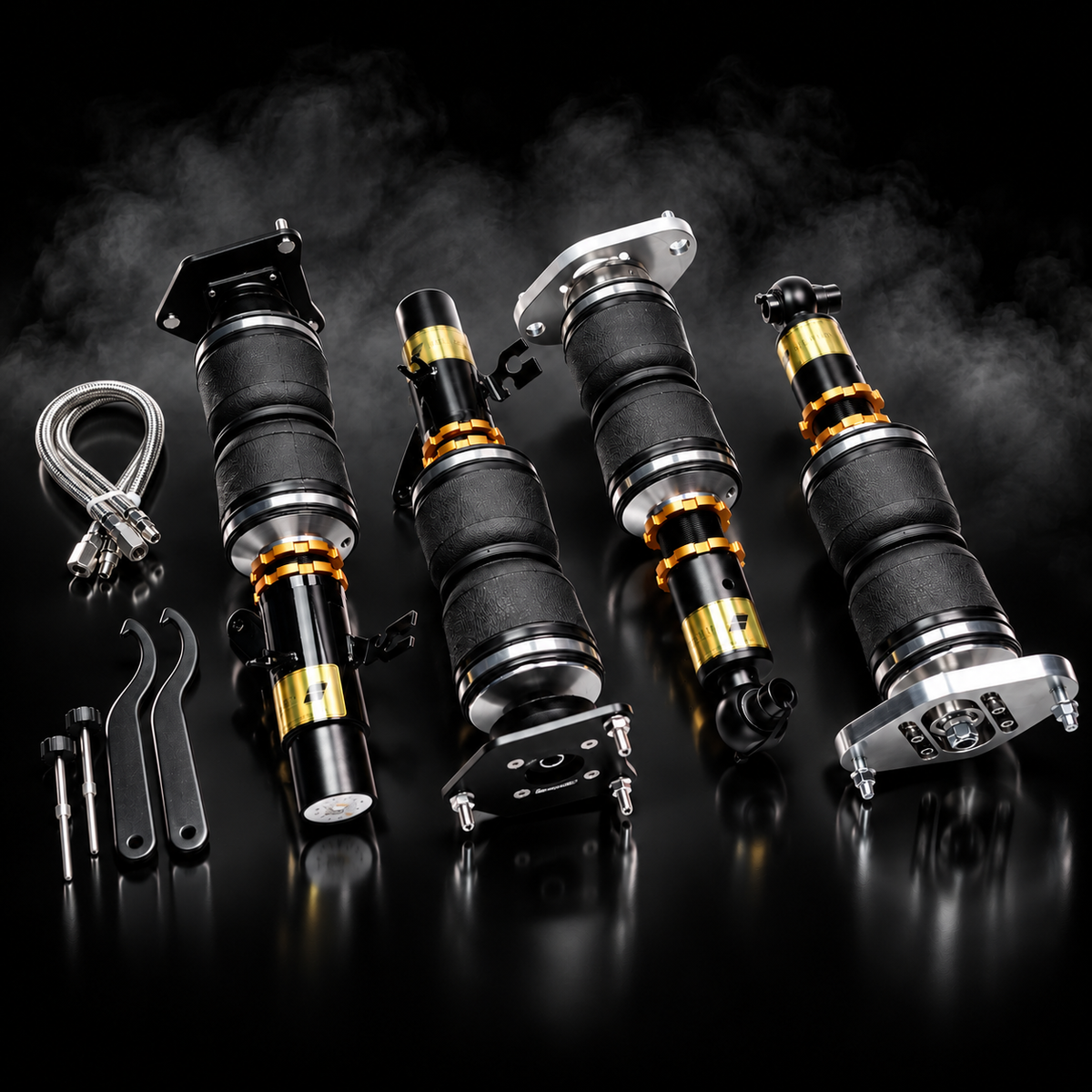 MINI Cooper (R56) 2006–2013 complete air ride kit in a black smoky studio