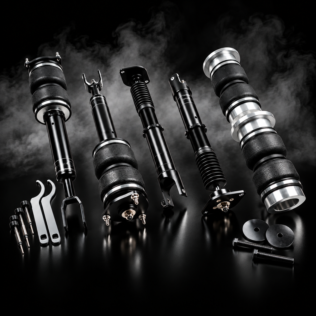Nissan 350Z (Z33) 2003–2008 complete air ride kit in a black smoky studio