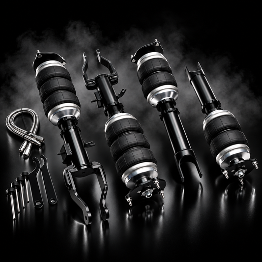 Nissan GT-R (R35) 2007–Present complete air ride kit in a black smoky studio