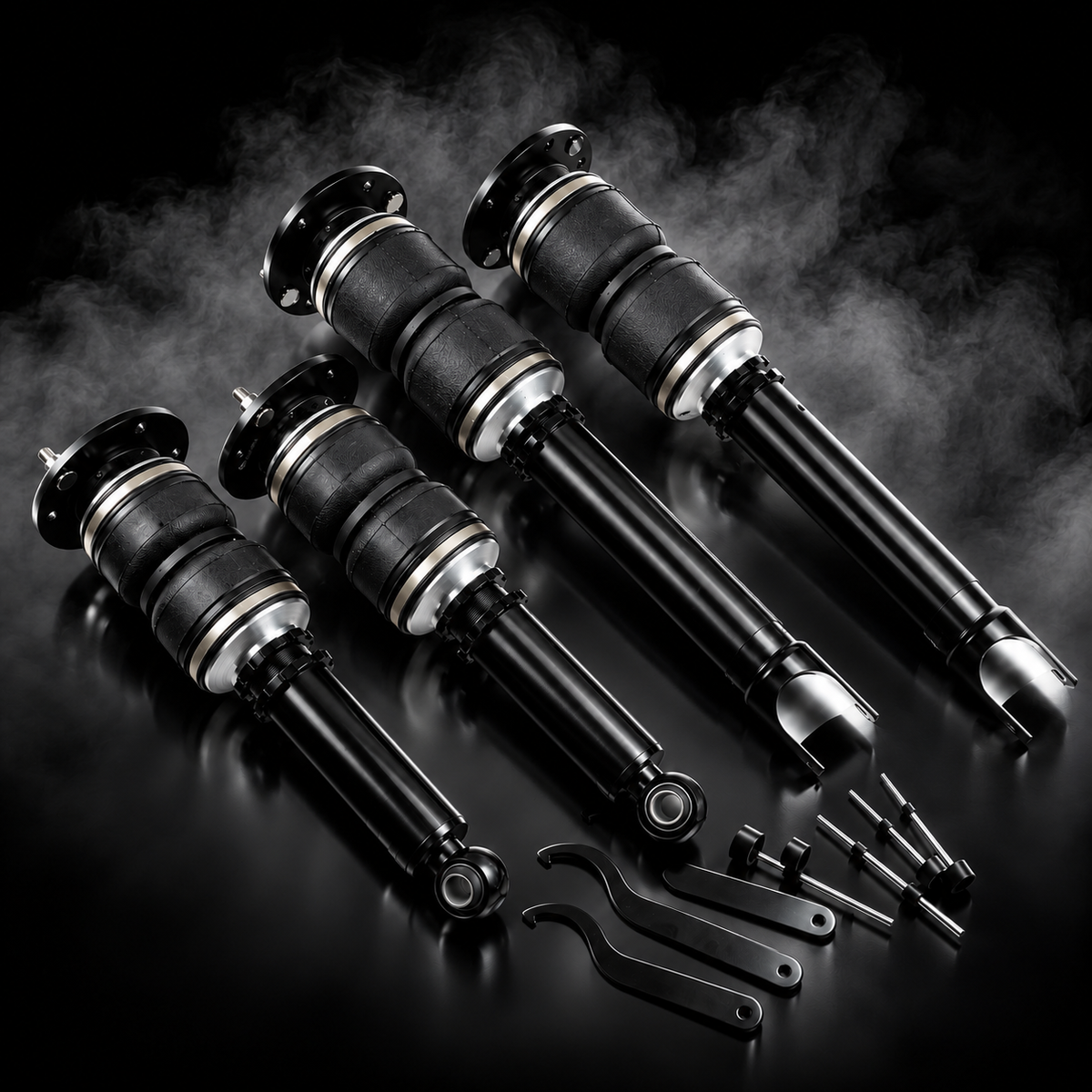 Nissan Skyline GT-R (BCNR33) 1995–1998 complete air ride kit in a black smoky studio