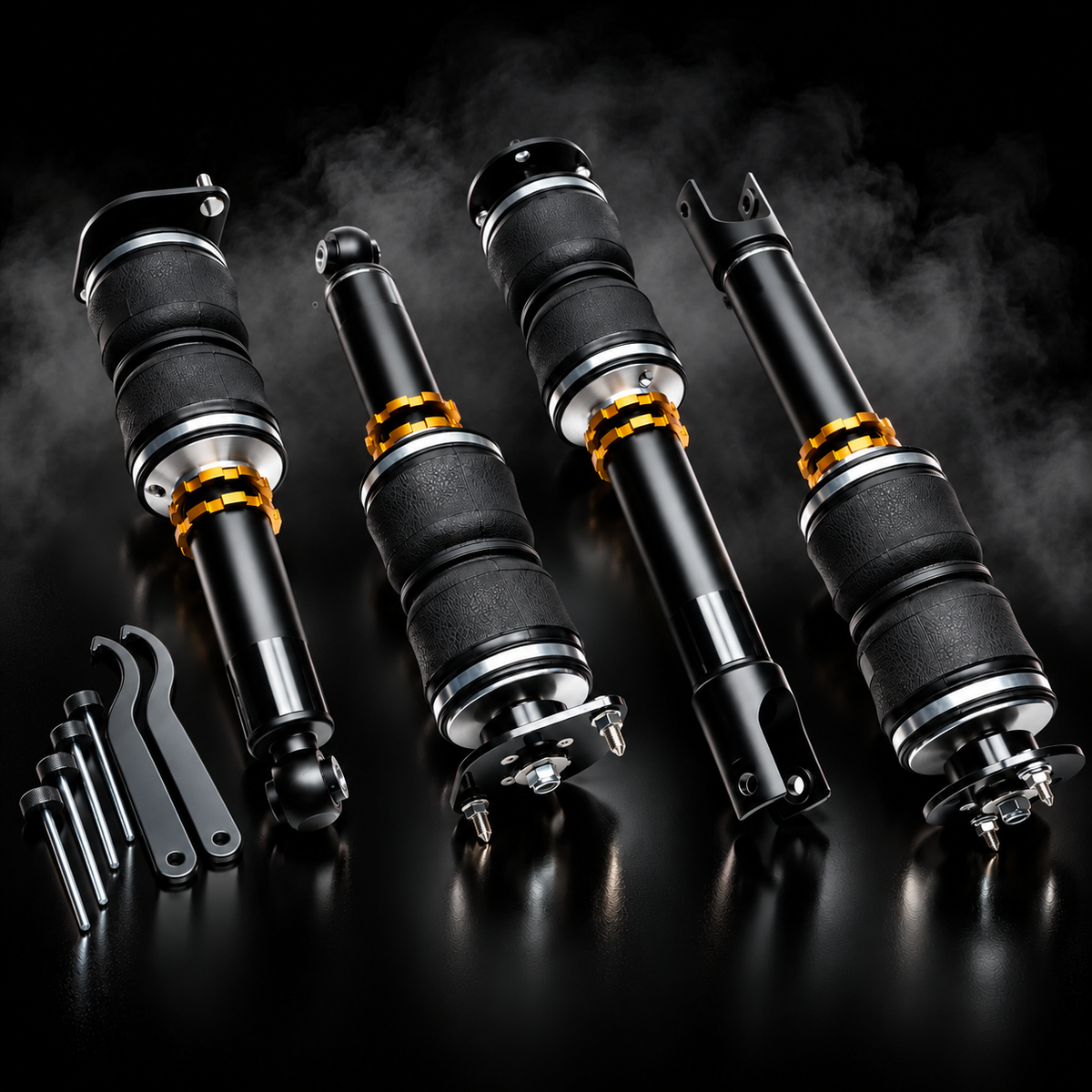 Nissan Skyline GT-R (BNR32) 4WD 1989–1994 complete air ride kit in a black smoky studio