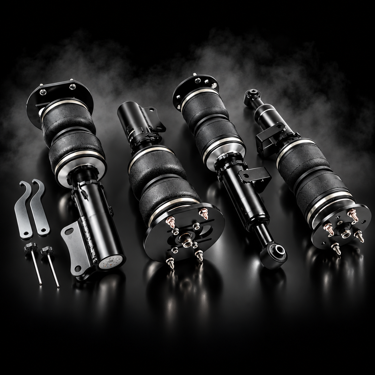 Porsche 911 Carrera 2 (993) 1994–1998 complete air ride kit in a black smoky studio