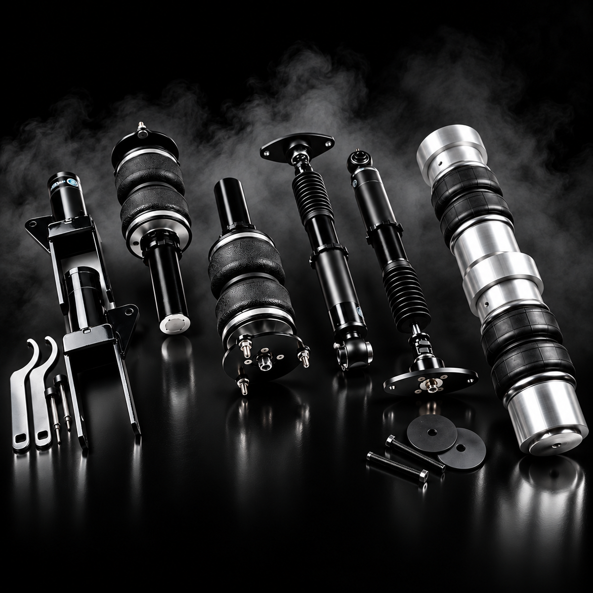 Porsche Panamera (970) 2009–2016 complete air ride kit in a black smoky studio