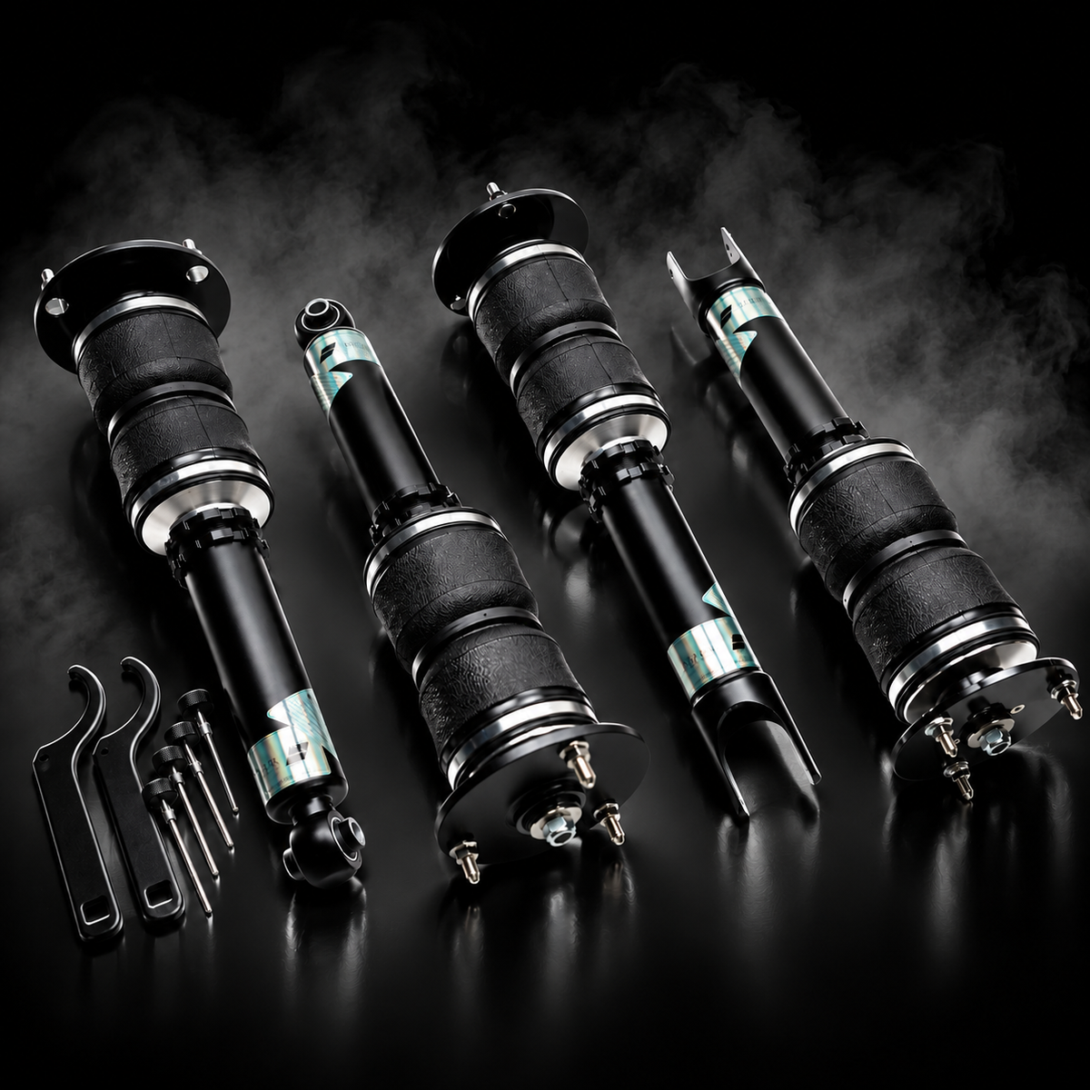 Toyota Supra (A80) 1993–2002 complete air ride kit in a black smoky studio