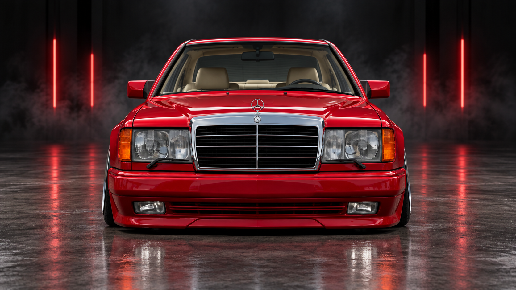 Straight front studio view of red Mercedes-Benz CE