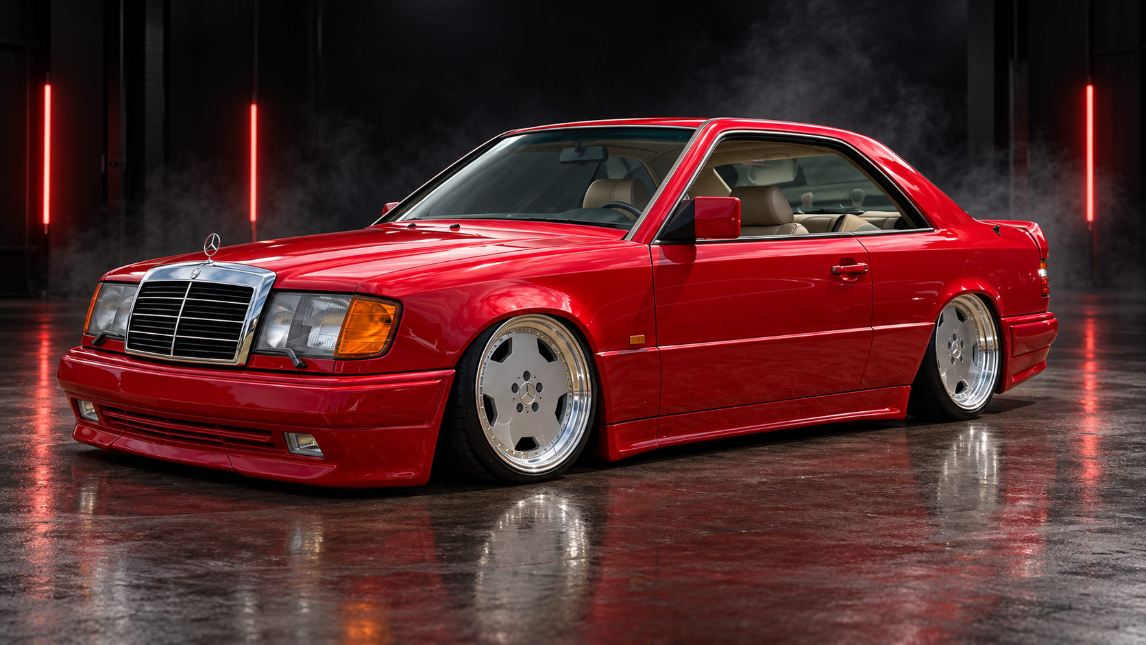 Front left three-quarter studio view of red Mercedes-Benz CE