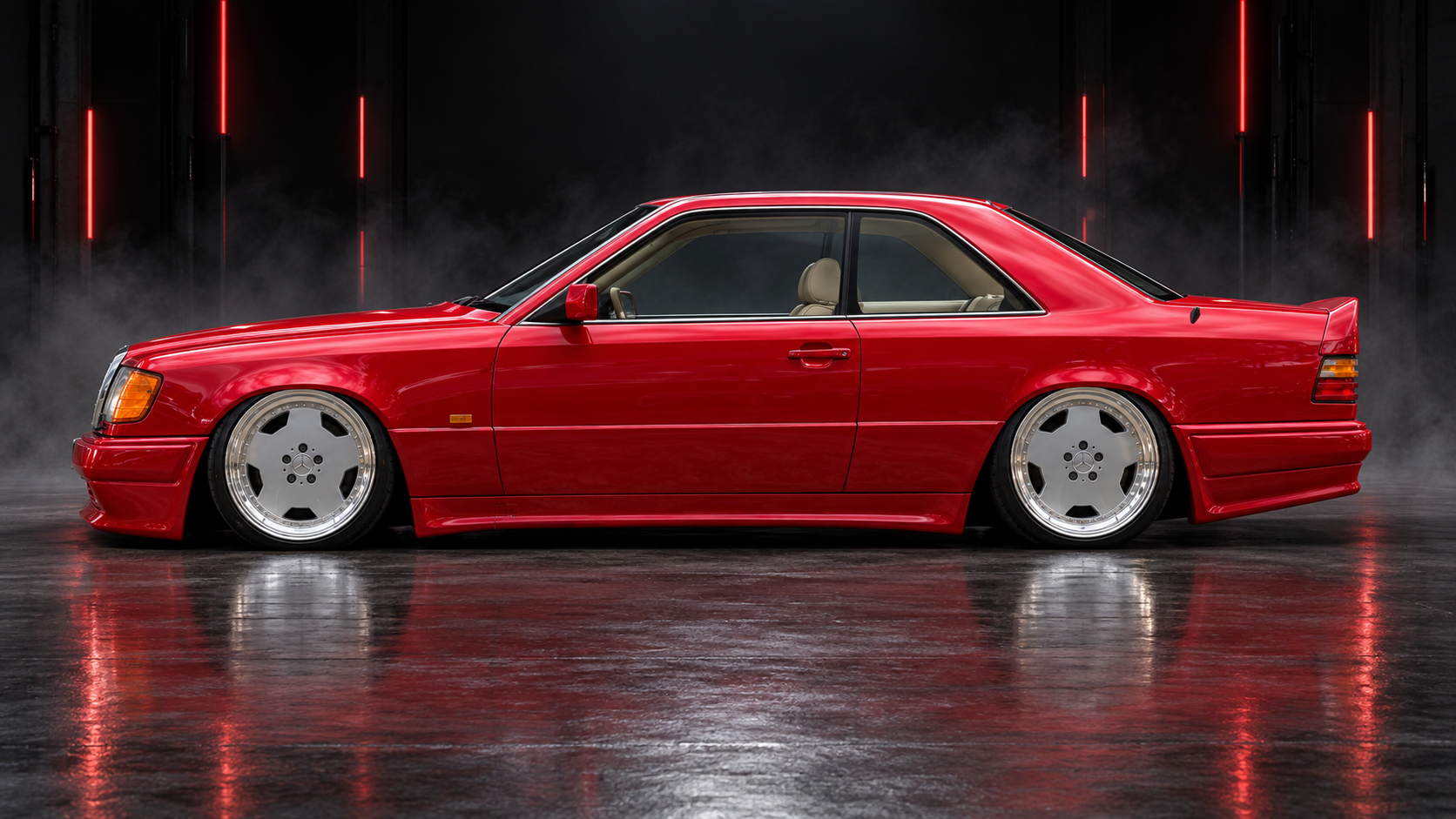 Left side studio view of red Mercedes-Benz CE