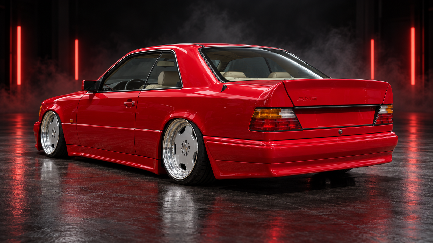 Rear left three-quarter studio view of red Mercedes-Benz CE