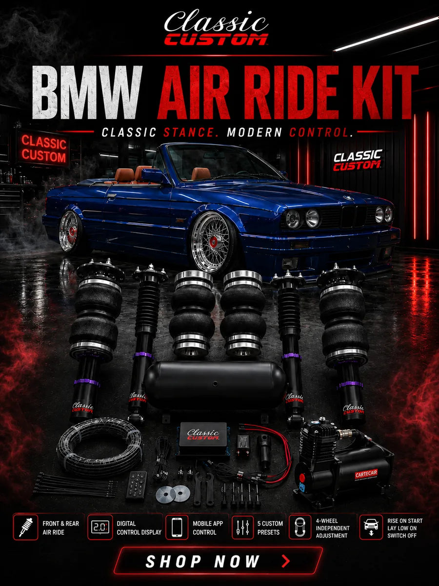 Classic Custom BMW E30 chassis air ride banner