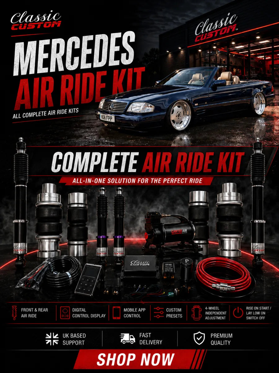 Classic Custom Mercedes R129 chassis air ride banner