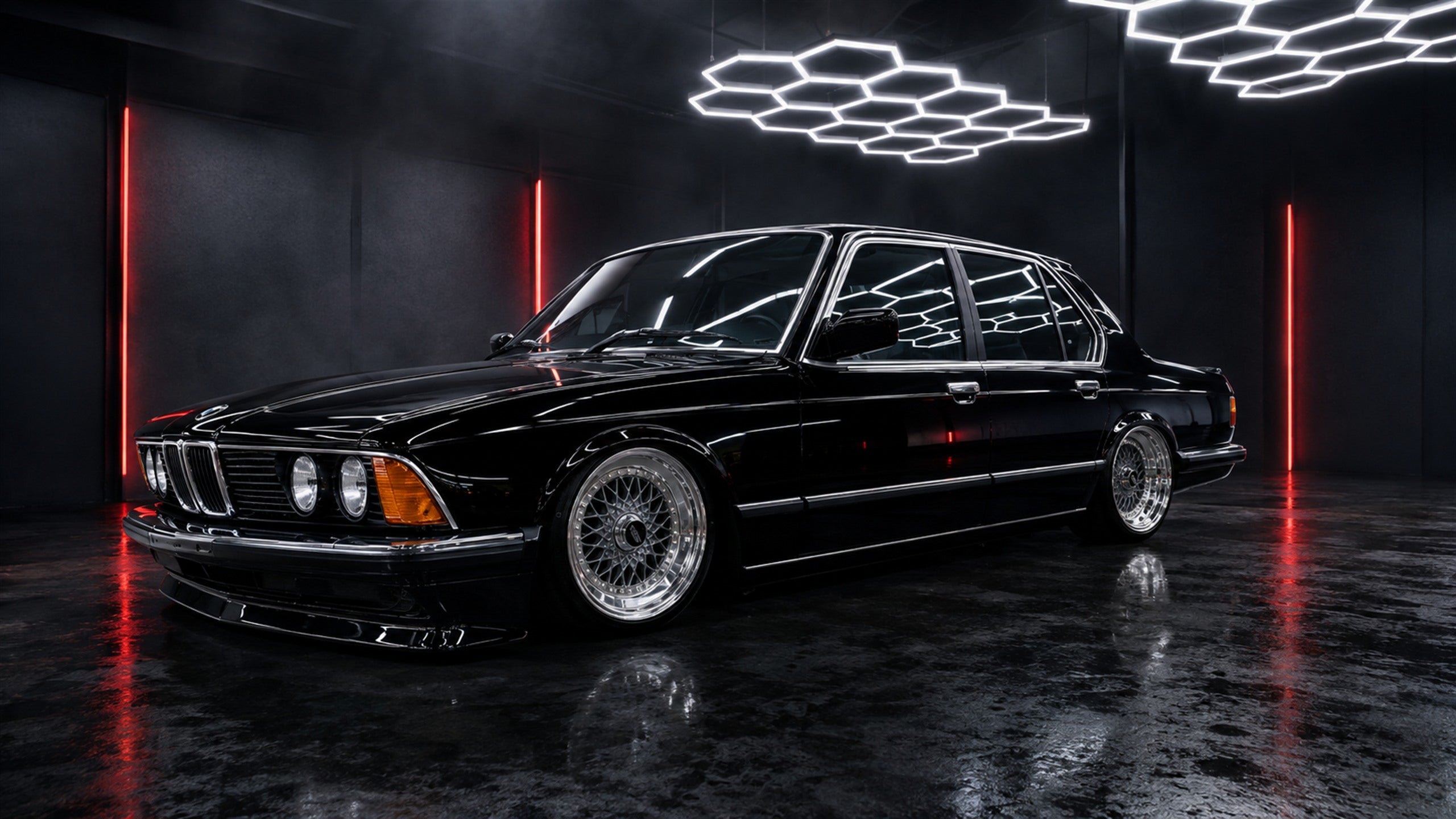 Restored black BMW E23 with completed Classic Custom bodywork and paint